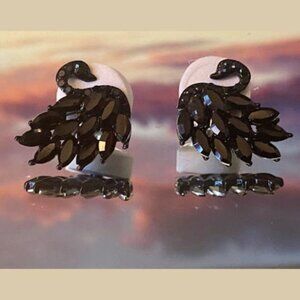 Black Swan Crystal 925 Silver Post Pierced Earrings - NEW